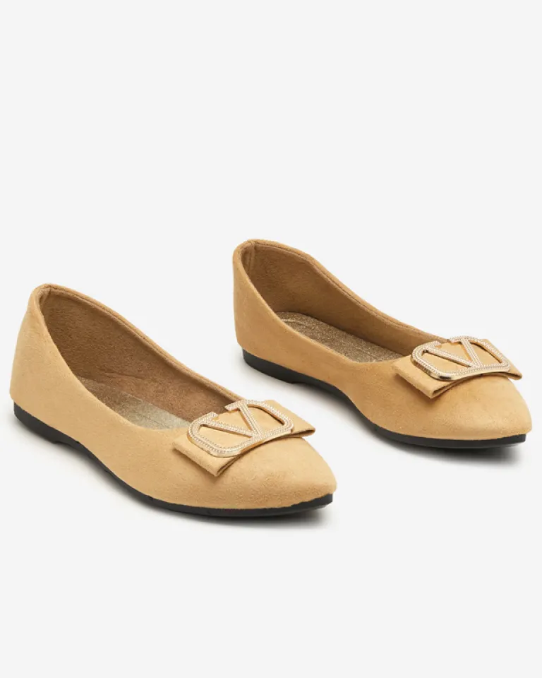 New Damskie beżowe baleriny z ozdobą na nosku Cavo Baleriny Klasyczne