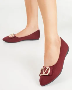 Clearance Damskie bordowe baleriny z ozdobą na nosku Cavo Baleriny Klasyczne