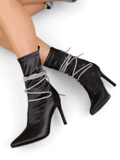 Sale Damskie botki na szpilce z paseczkami z cyrkonii Glamese Szpilki|Botki Bez Ocieplenia