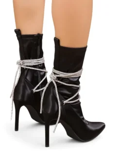 Sale Damskie botki na szpilce z paseczkami z cyrkonii Glamese Szpilki|Botki Bez Ocieplenia