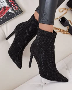 Damskie botki z cyrkoniami na szpilce Lekirisa Botki Bez Ocieplenia|Botki Na Szpilce