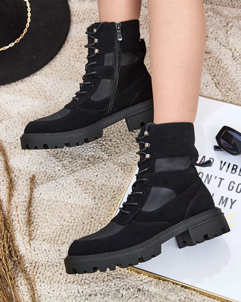 Hot Damskie botki sznurowane Hovienta Workery|Botki Bez Ocieplenia