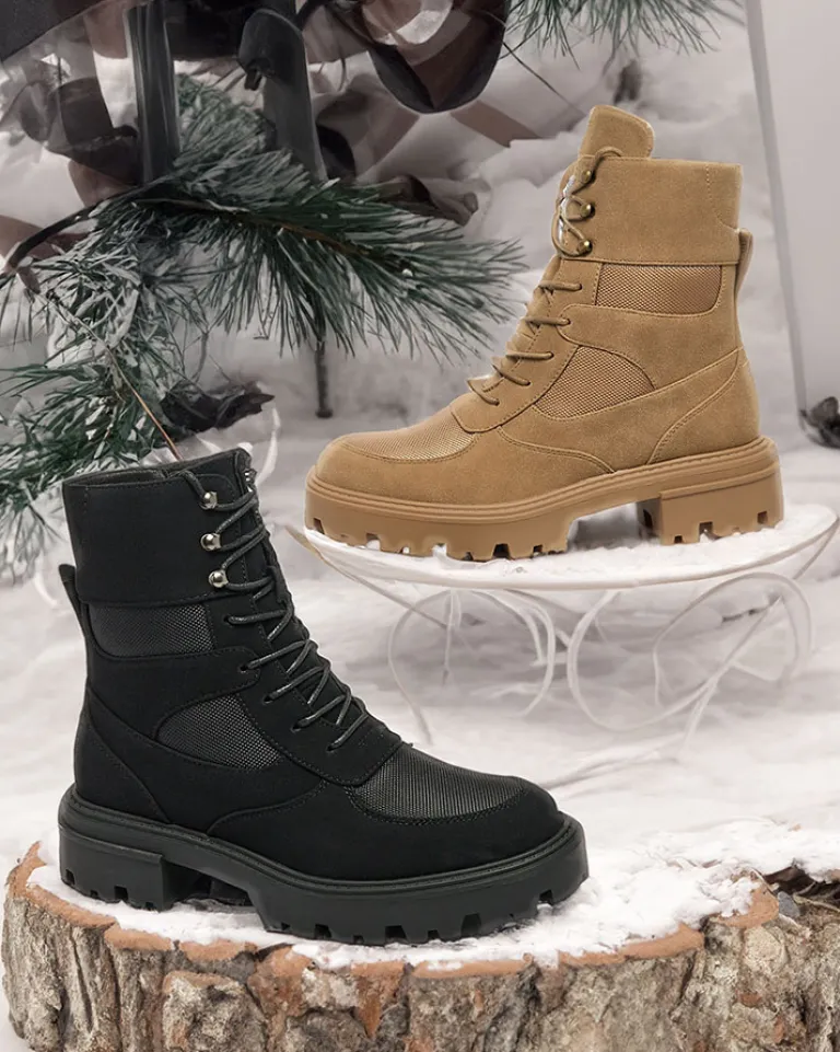 Hot Damskie botki sznurowane Hovienta Workery|Botki Bez Ocieplenia