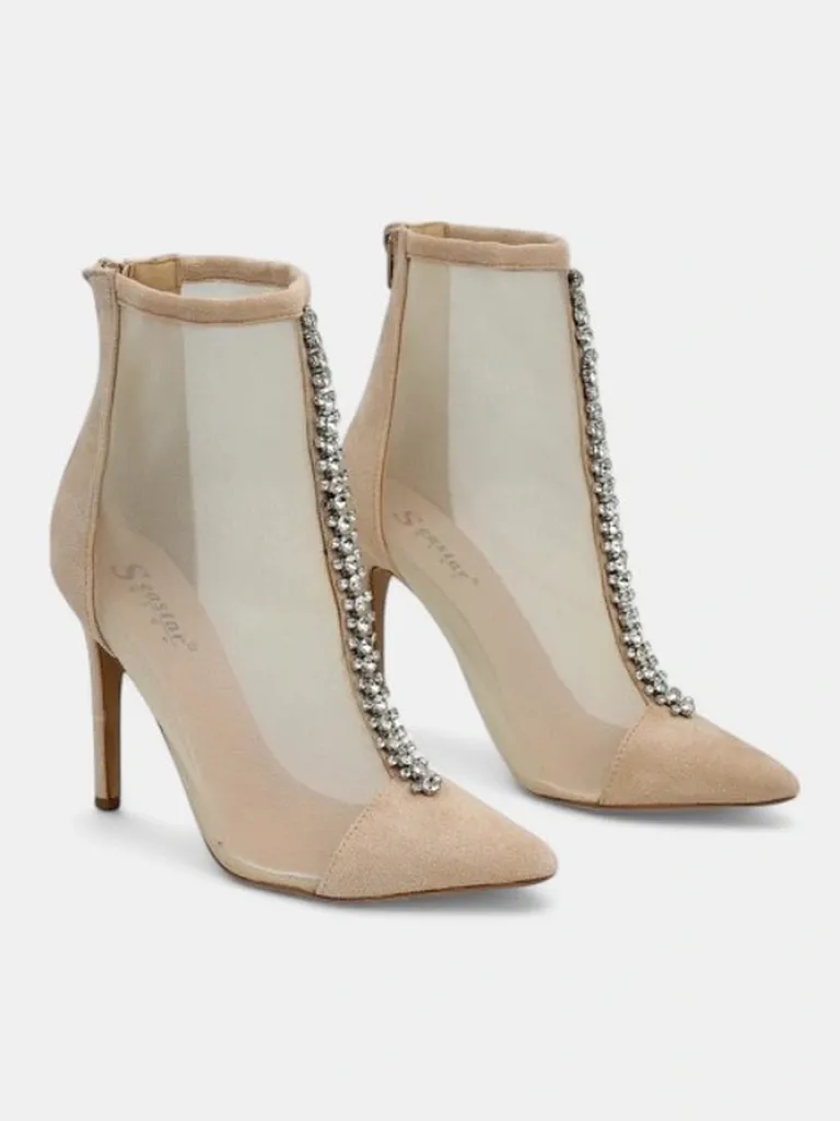 Best Damskie botki na szpilce z przeźroczystej siateczki Glam Style Szpilki|Botki Bez Ocieplenia