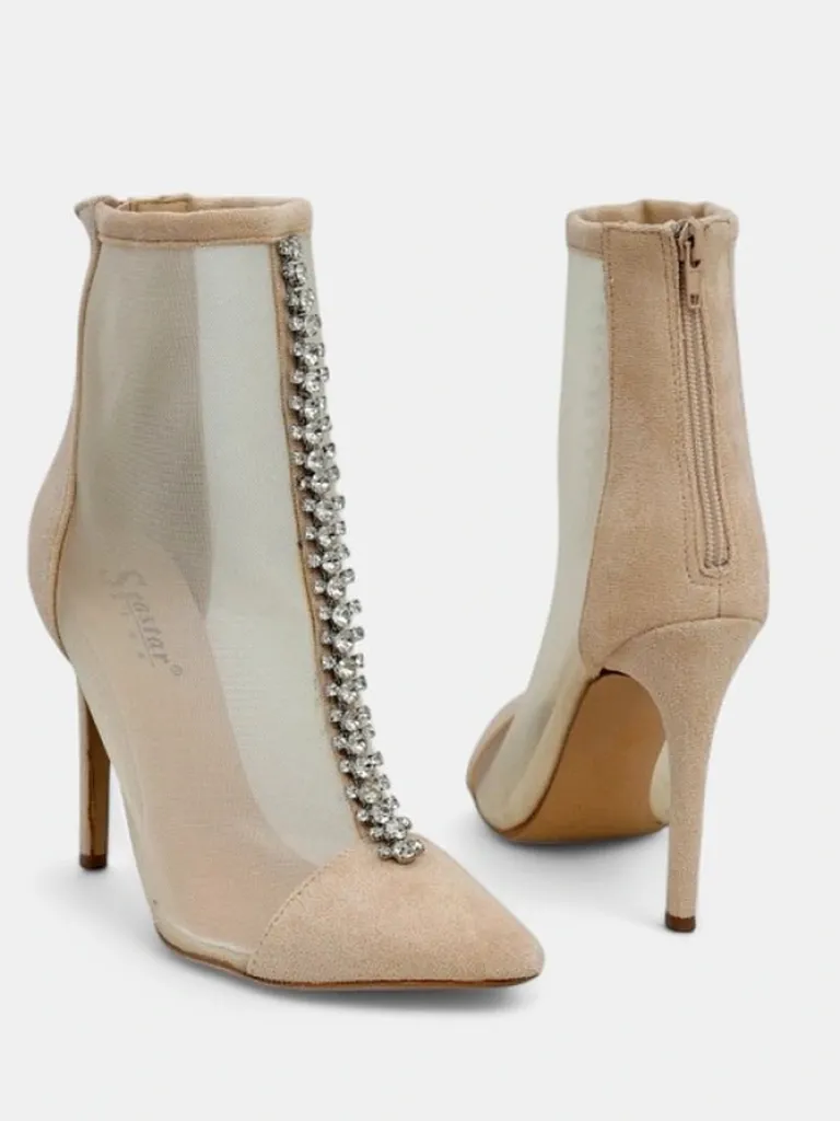 Best Damskie botki na szpilce z przeźroczystej siateczki Glam Style Szpilki|Botki Bez Ocieplenia