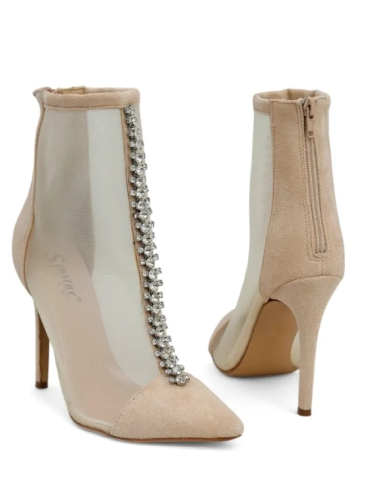 Best Damskie botki na szpilce z przeźroczystej siateczki Glam Style Szpilki|Botki Bez Ocieplenia