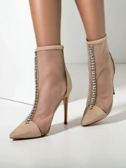 Best Damskie botki na szpilce z przeźroczystej siateczki Glam Style Szpilki|Botki Bez Ocieplenia