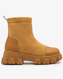 Best Damskie botki na płaskim obcasie w camelowym kolorze Leffoi Botki Bez Ocieplenia|Botki Na Płaskim Obcasie