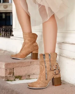 Damskie botki na słupku w kolorze jasnobrązowym Ferrgo Botki Bez Ocieplenia|Botki Na Słupku