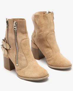 Damskie botki na słupku w kolorze jasnobrązowym Ferrgo Botki Bez Ocieplenia|Botki Na Słupku