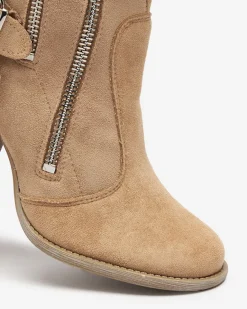 Damskie botki na słupku w kolorze jasnobrązowym Ferrgo Botki Bez Ocieplenia|Botki Na Słupku