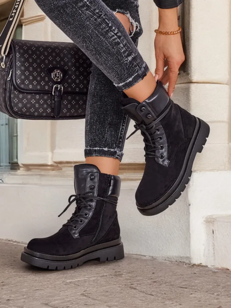 New Damskie botki workery Ferrinole Workery|Botki Z Delikatnym Ociepleniem