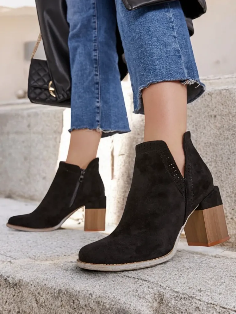 Outlet Damskie botki na słupku Vettot Botki Bez Ocieplenia|Botki Na Słupku