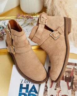 Outlet Damskie botki z wycięciami Geronsa Botki Bez Ocieplenia|Botki Na Płaskim Obcasie