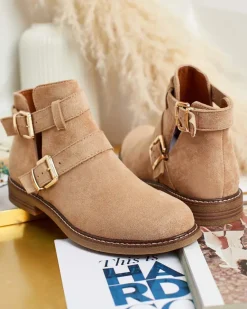 Outlet Damskie botki z wycięciami Geronsa Botki Bez Ocieplenia|Botki Na Płaskim Obcasie