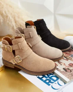 Outlet Damskie botki z wycięciami Geronsa Botki Bez Ocieplenia|Botki Na Płaskim Obcasie