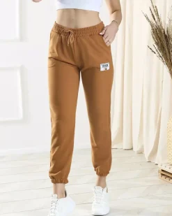 Clearance Damskie brązowe spodnie dresowe Spodnie Dresowe