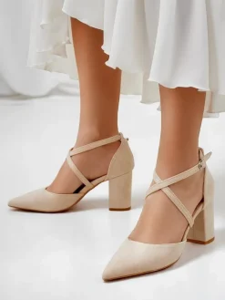 Best Damskie czółenka eko zamszowe z paseczkami Kanastru Klasyczne