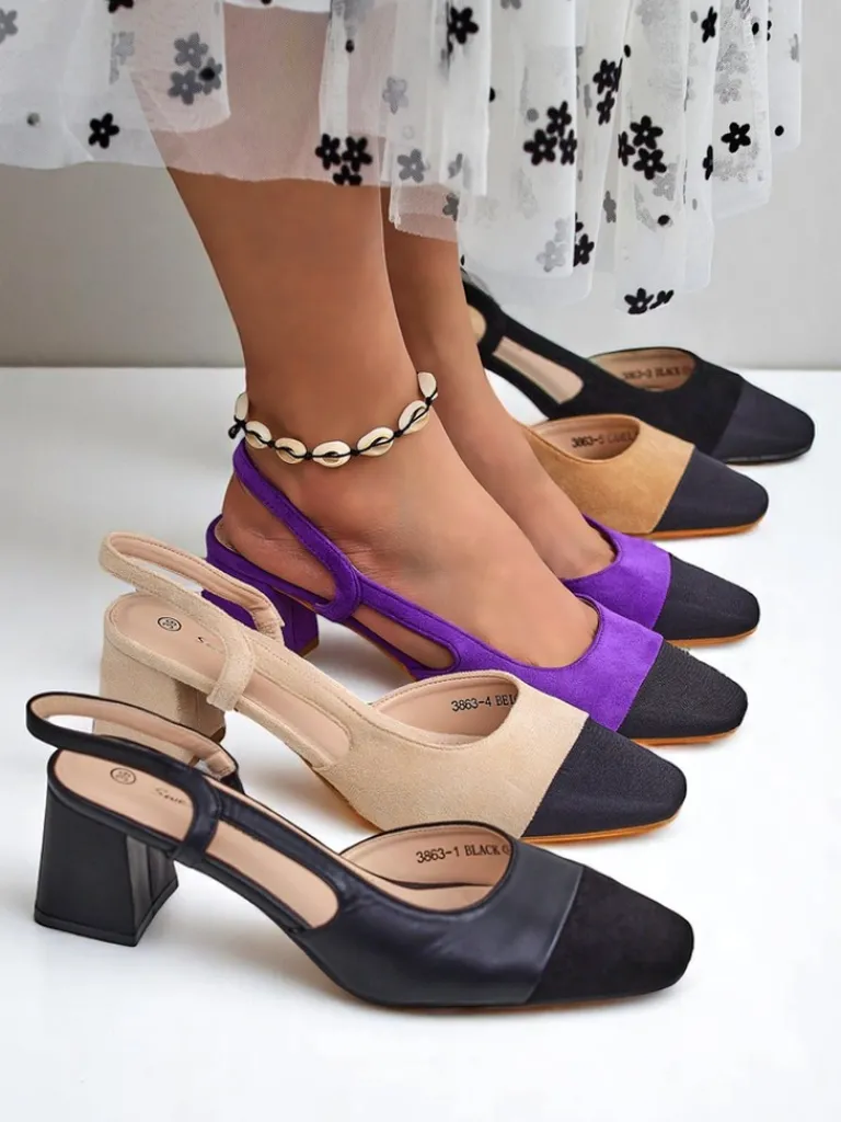 New Damskie czółenka na niskim obcasie z ozdobnym noskiem Eleganzo Klasyczne