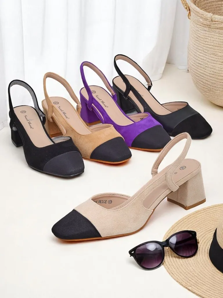 New Damskie czółenka na niskim obcasie z ozdobnym noskiem Eleganzo Klasyczne