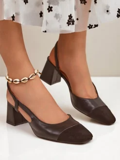 Clearance Damskie czółenka na niskim obcasie z ozdobnym noskiem Eleganzo Klasyczne