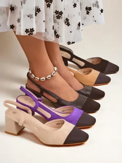 Clearance Damskie czółenka na niskim obcasie z ozdobnym noskiem Eleganzo Klasyczne