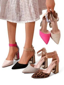 Sale Damskie czółenka z ozdobnym obcasem Sammid Klasyczne