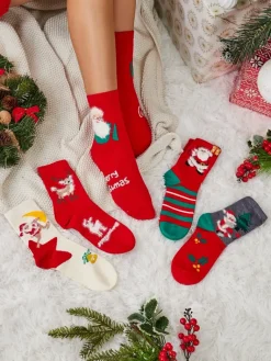 Outlet Damskie długie świąteczne skarpety 5/pak Skarpetki