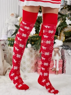 Clearance Damskie długie świąteczne skarpety Skarpetki