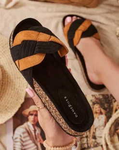 Clearance Damskie eko-zamszowe klapki w kolorze czarno-brązowym Zapri Klapki Płaskie