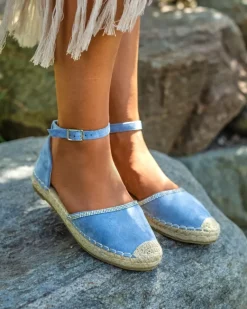 Clearance Damskie espadryle z cyrkoniami w kolorze niebieskim Rieta Espadryle Płaskie