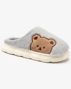 Discount Damskie futrzane kapcie z misiem w kolorze niebieskim Fetemes Kapcie