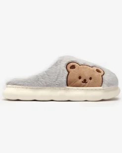 Discount Damskie futrzane kapcie z misiem w kolorze niebieskim Fetemes Kapcie