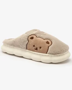 Damskie futrzane kapcie z misiem w kolorze szarym Fetemes Kapcie
