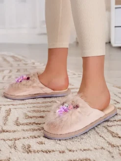 Best Damskie futrzane kapcie z kwiatami Ederra Kapcie