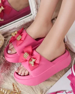 Best Damskie gumowe klapki z ozdobną kokardką Apis Klapki Płaskie