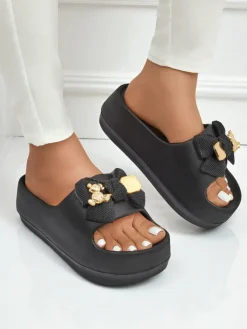Clearance Damskie gumowe klapki z ozdobną kokardką Alday Klapki Płaskie