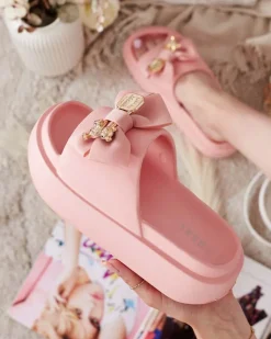 Best Damskie gumowe klapki z ozdobną kokardką Apis Klapki Płaskie