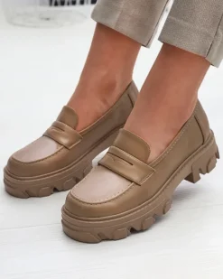 Damskie jasnobrązowe mokasyny na masywnej podeszwie Desika Półbuty|Mokasyny Na Płaskiej Podeszwie