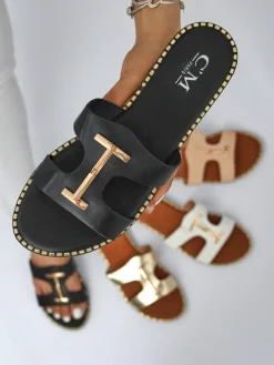 Clearance Damskie klapki na płaskiej podeszwie Maya Louise Klapki Płaskie