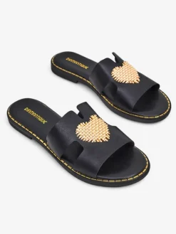 Best Damskie klapki z serduszkiem Gold Heart Klapki Płaskie