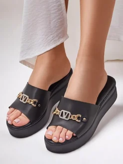 Damskie klapki na koturnie Dalimma Klapki Na Obcasie