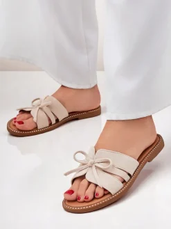 Best Damskie klapki na płaskiej podeszwie z kokardką Gerber Klapki Płaskie