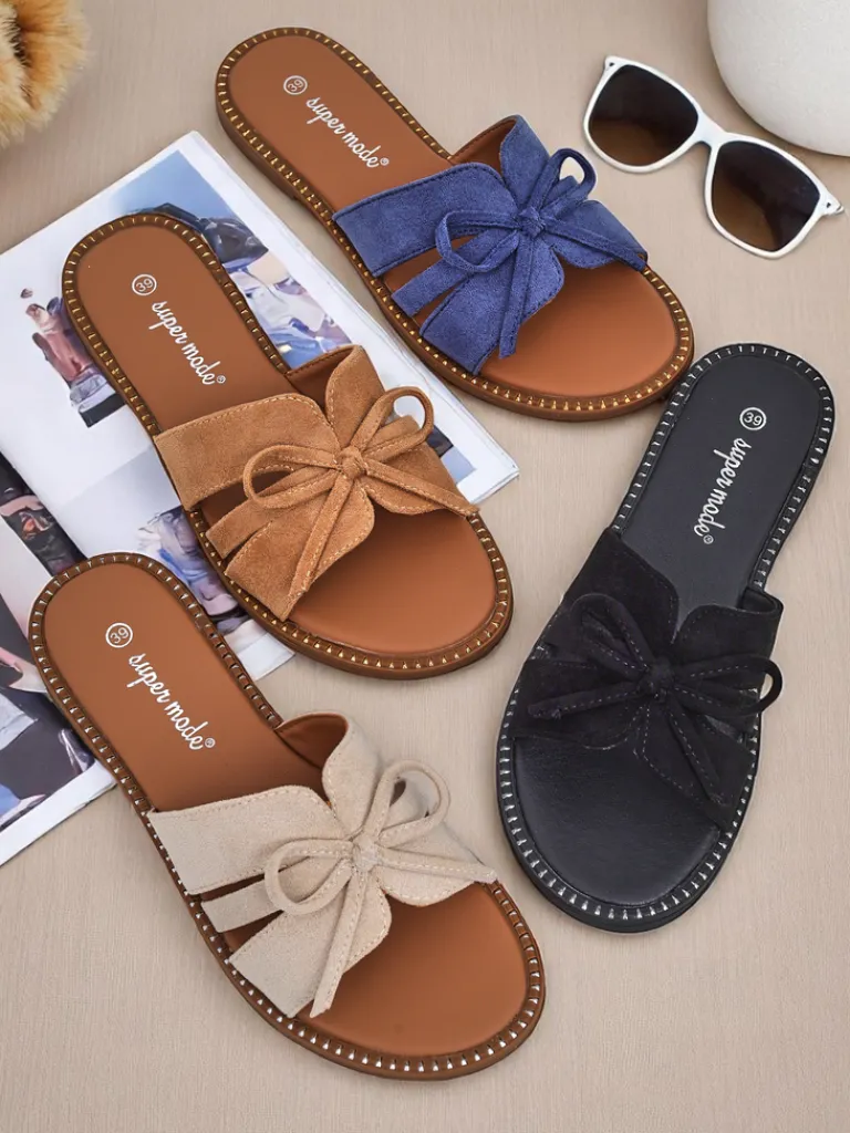 Best Damskie klapki na płaskiej podeszwie z kokardką Gerber Klapki Płaskie