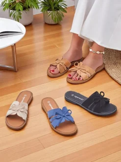 Best Damskie klapki na płaskiej podeszwie z kokardką Gerber Klapki Płaskie