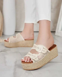 Clearance Damskie klapki na platformie Olcana Klapki Płaskie