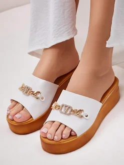 New Damskie klapki na koturnie Dalimma Klapki Na Obcasie