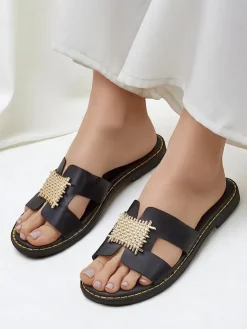 Online Damskie klapki z ozdobą Crattes Ugc|Klapki Płaskie