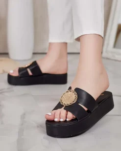 Sale Damskie klapki na platformie Emicia Klapki Płaskie