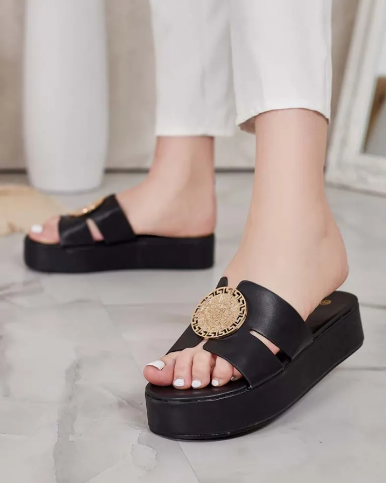 Sale Damskie klapki na platformie Emicia Klapki Płaskie